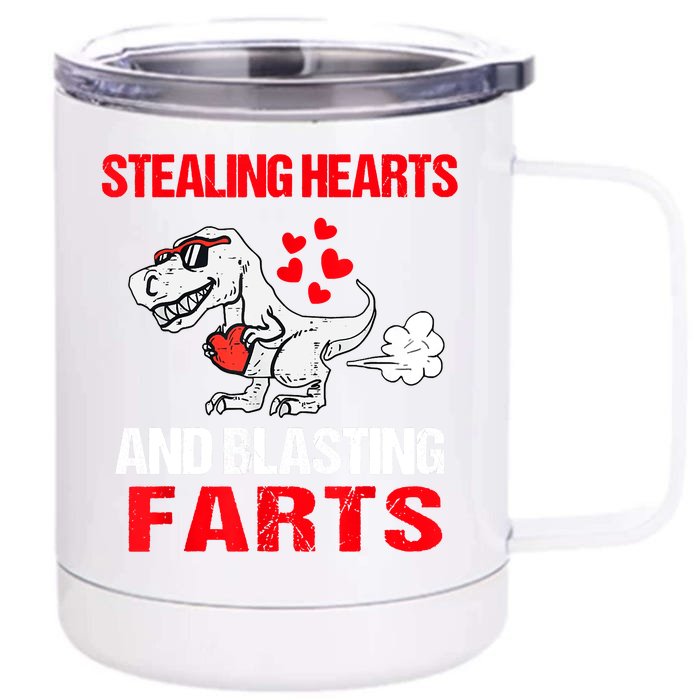 Stealing Hearts And Blasting Farts T Rex Front & Back 12oz Stainless Steel Tumbler Cup