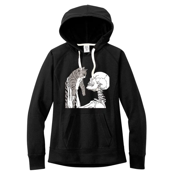 Skeleton Holding A Cat Shirt Lazy Halloween Costume Skull Women's Fleece Hoodie