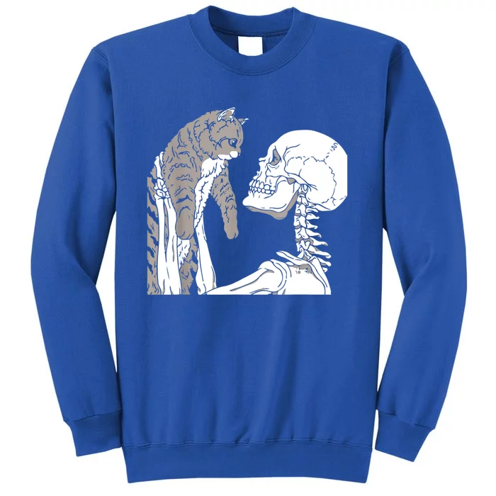 Skeleton Holding A Cat Shirt Lazy Halloween Costume Skull Sweatshirt