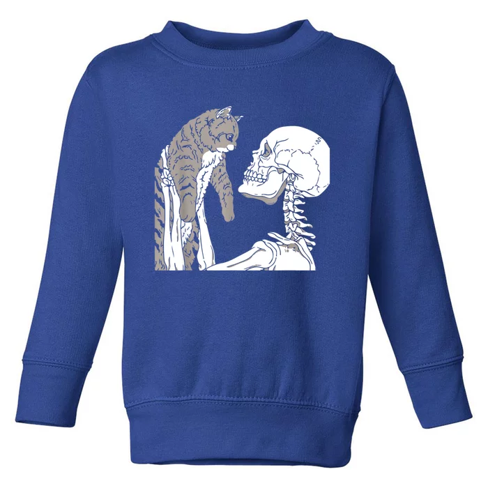 Skeleton Holding A Cat Shirt Lazy Halloween Costume Skull Toddler Sweatshirt