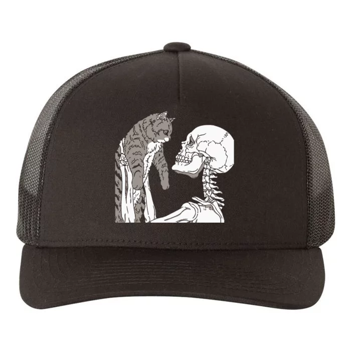 Skeleton Holding A Cat Lazy Halloween Costume Skull Yupoong Adult 5-Panel Trucker Hat