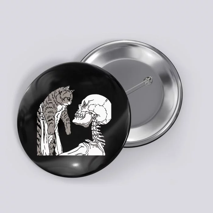 Skeleton Holding A Cat Lazy Halloween Costume Skull Button