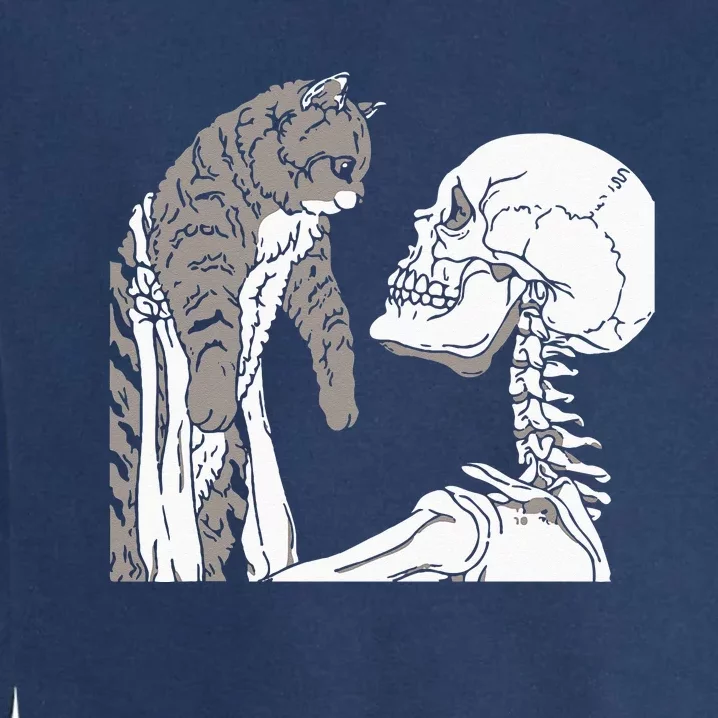 Skeleton Holding A Cat Lazy Halloween Costume Skull Garment-Dyed Sweatshirt