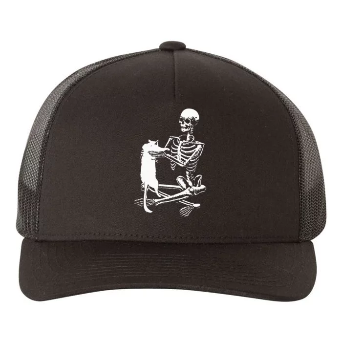 Skeleton Holding A Cat Lazy Halloween Costume Skull Yupoong Adult 5-Panel Trucker Hat