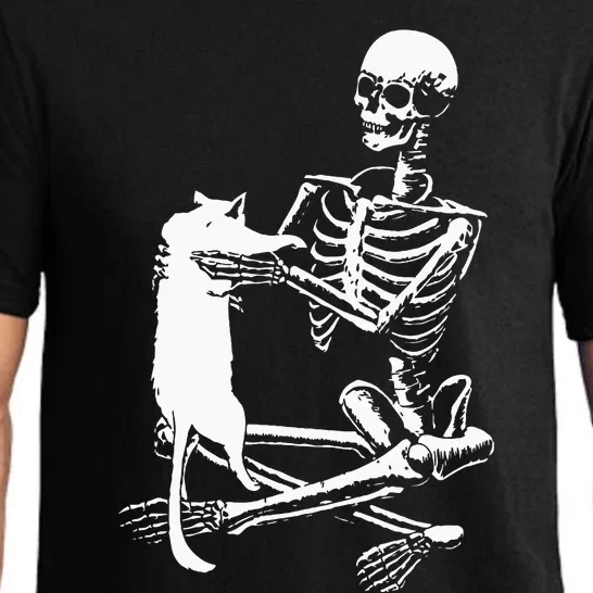 Skeleton Holding A Cat Lazy Halloween Costume Skull Pajama Set