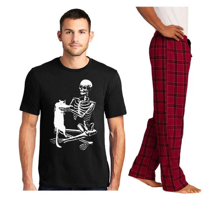 Skeleton Holding A Cat Lazy Halloween Costume Skull Pajama Set