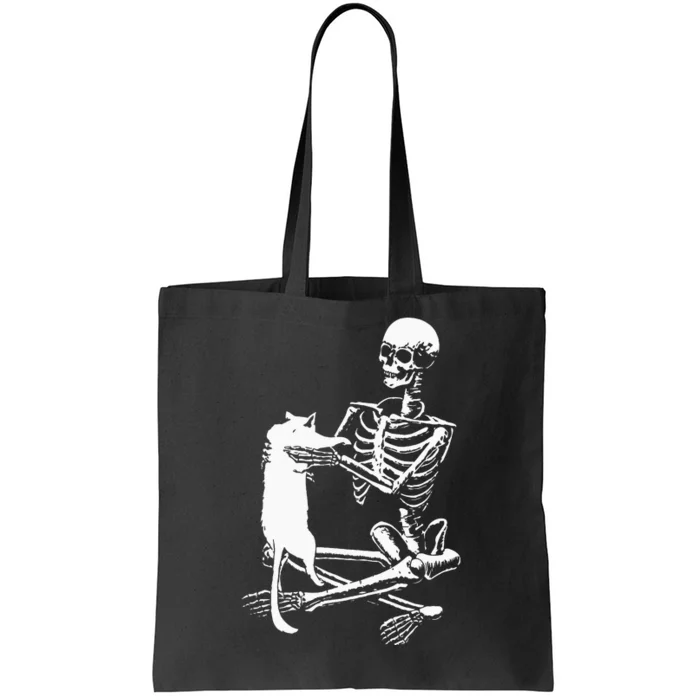 Skeleton Holding A Cat Lazy Halloween Costume Skull Tote Bag