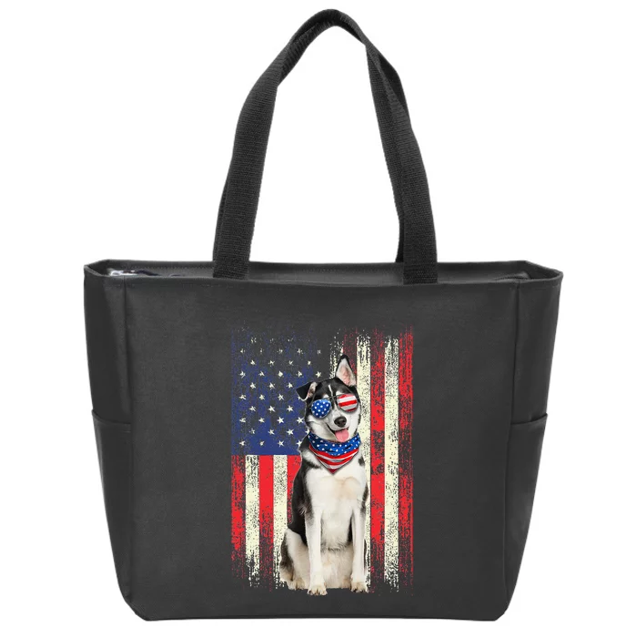 Siberian Husky American Flag 4th Of July Patriotic Dog Lover Zip Tote Bag