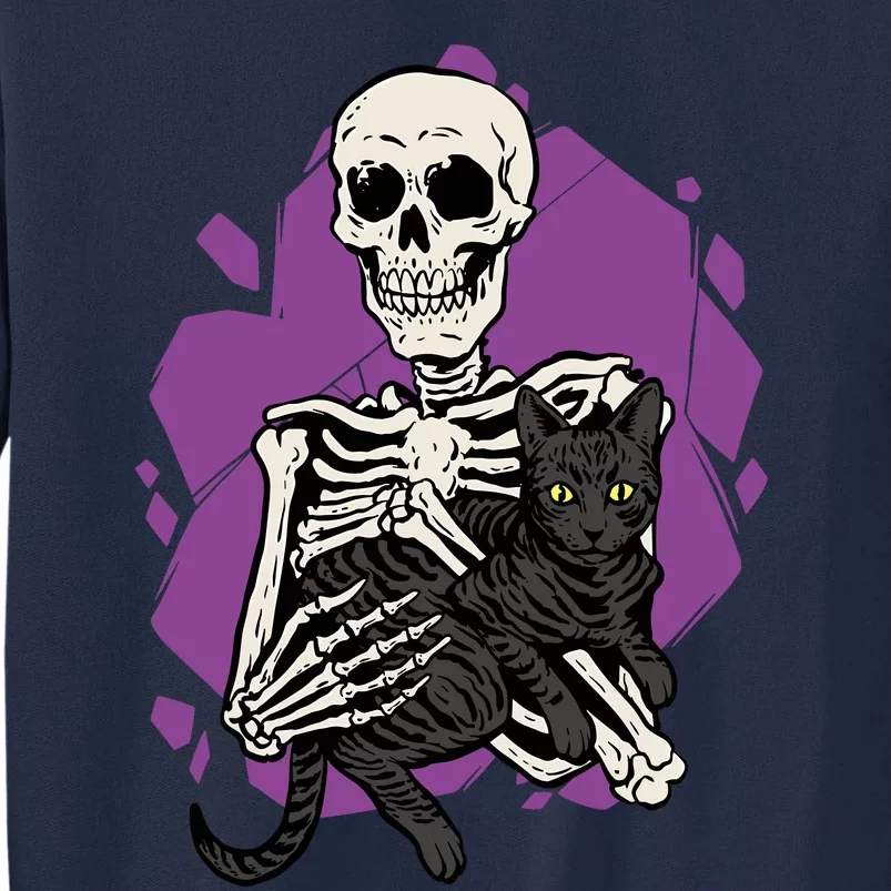 Skeleton Holding A Black Cat Lazy Halloween Costume Skull Tall Sweatshirt