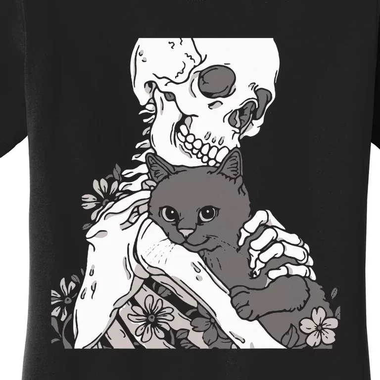 Skeleton Holding A Cat Lazy Halloween Costume Skull Women's T-Shirt