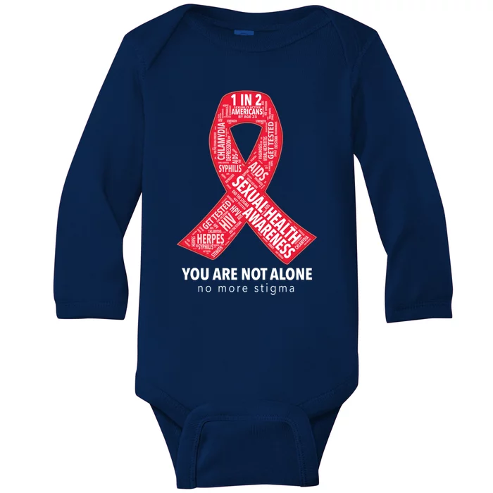 Sexual Health Awareness Ribbon Word Cloud Sti / Std Gift Baby Long Sleeve Bodysuit