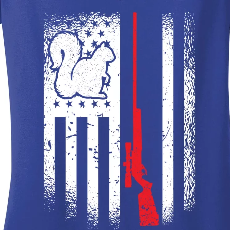 Squirrel Hunter American Flag Varmint Squirrel Hunting Gift Women's V-Neck T-Shirt