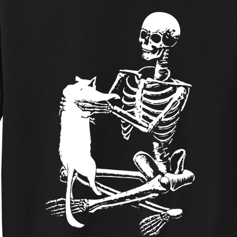 Skeleton Holding A Cat Lazy Halloween Costume Skull Sweatshirt