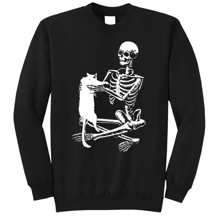 Skeleton Holding A Cat Lazy Halloween Costume Skull Sweatshirt