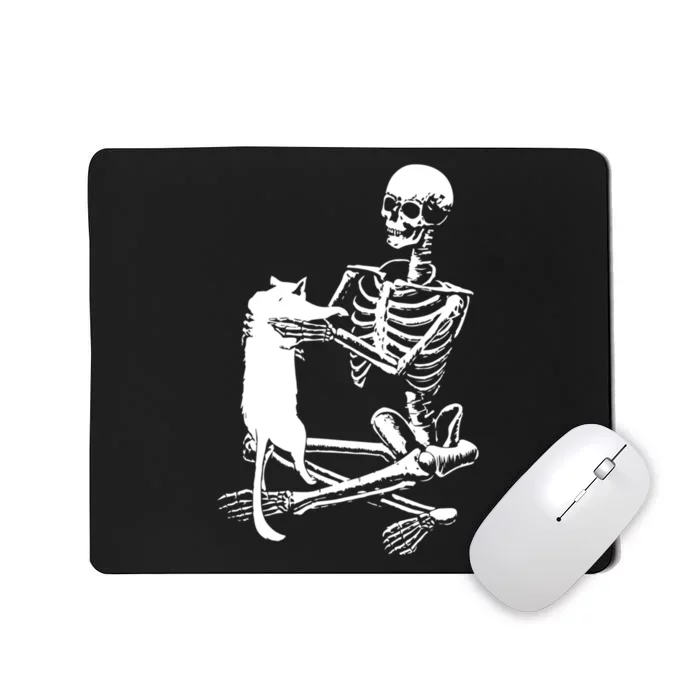 Skeleton Holding A Cat Lazy Halloween Costume Skull Mousepad