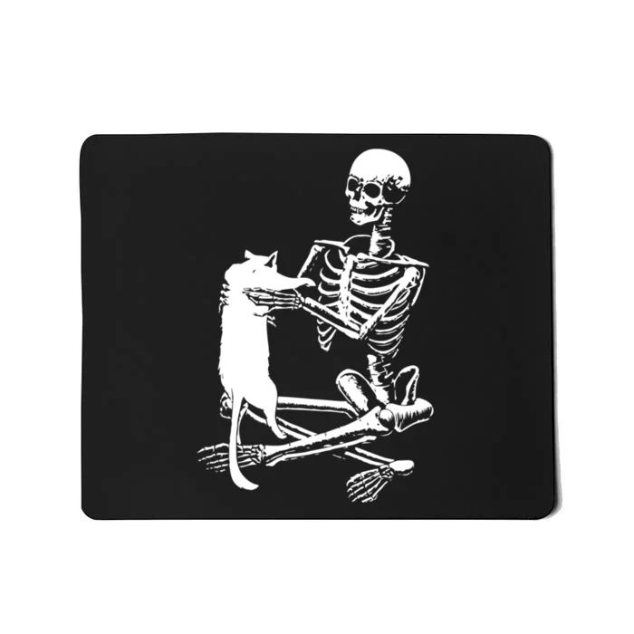 Skeleton Holding A Cat Lazy Halloween Costume Skull Mousepad