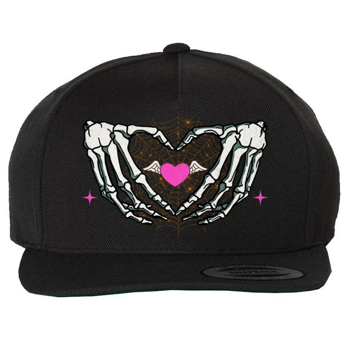 Skeleton Hand Angelic Heart With Spider Web Halloween Great Gift Wool Snapback Cap