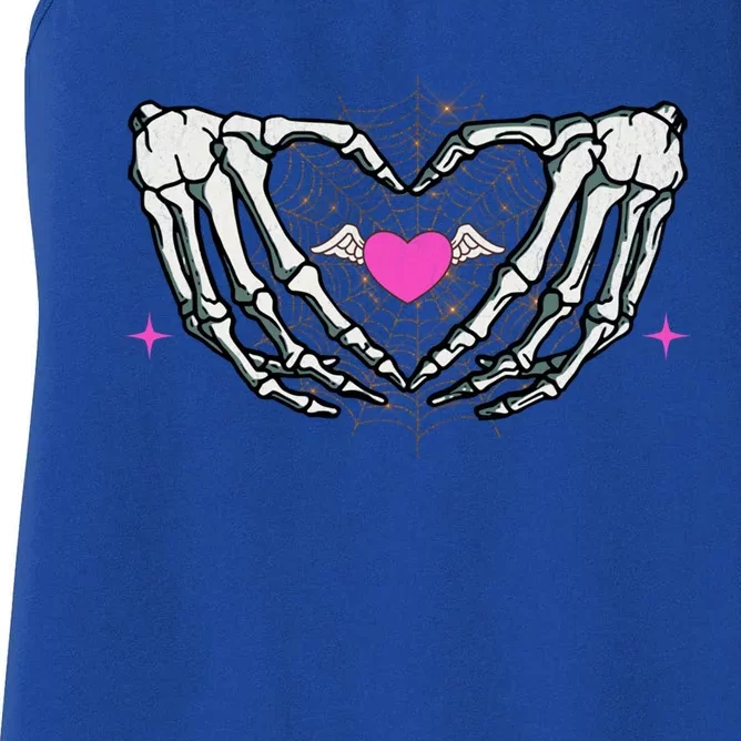 Skeleton Hand Angelic Heart With Spider Web Halloween Great Gift Women's Racerback Tank