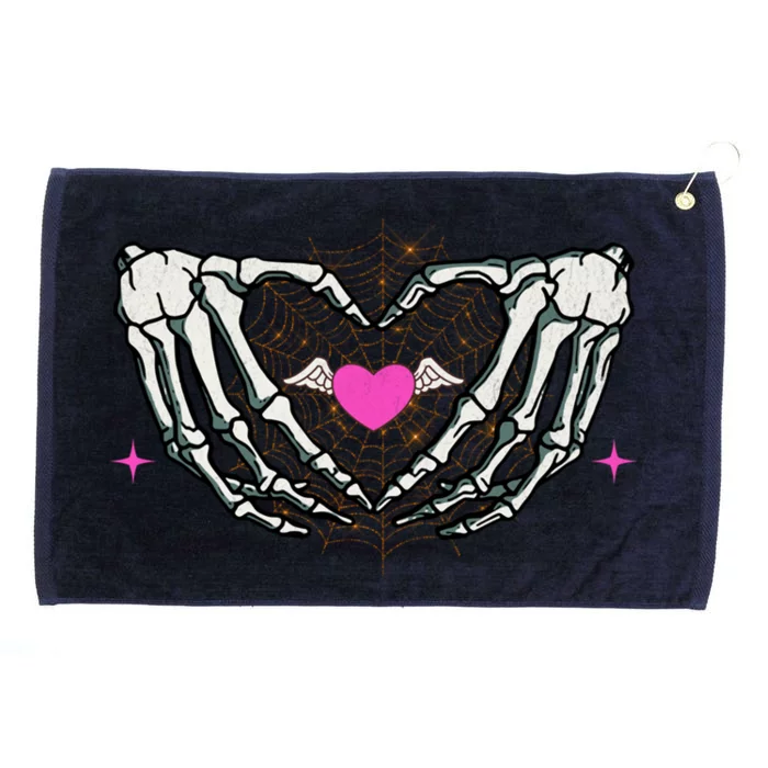 Skeleton Hand Angelic Heart With Spider Web Halloween Great Gift Grommeted Golf Towel