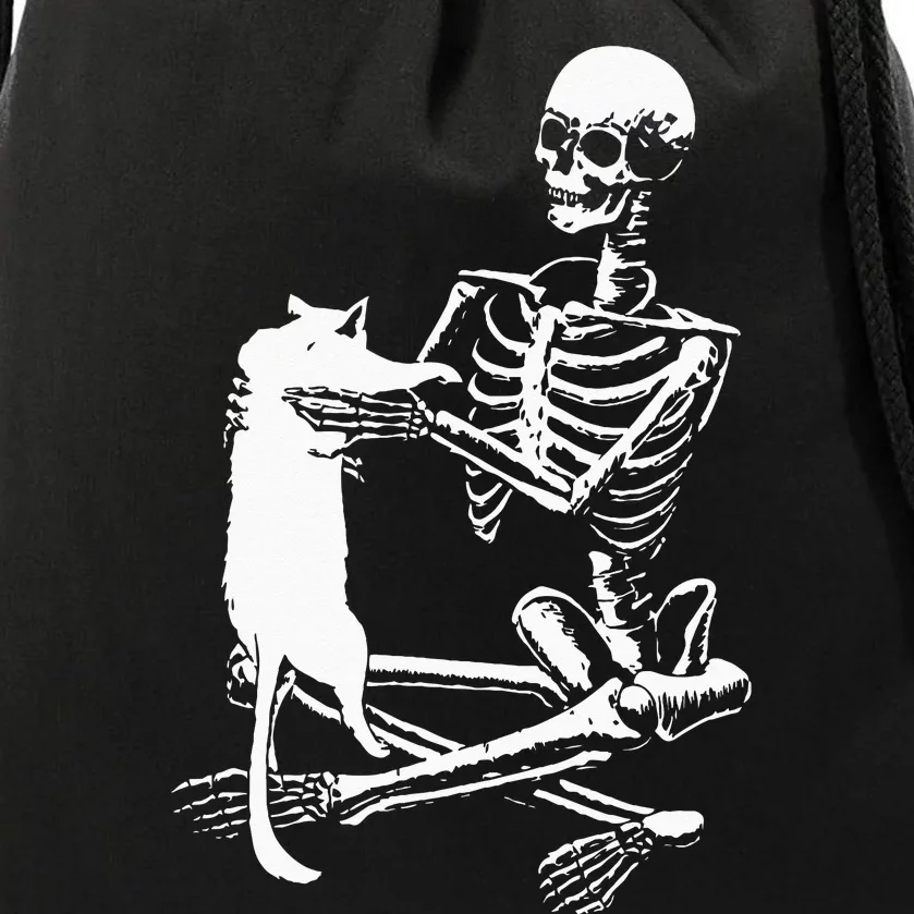 Skeleton Holding A Ca Lazy Halloween Costume Skull Drawstring Bag