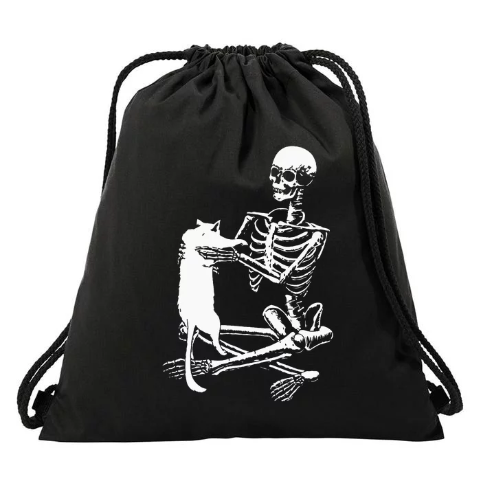 Skeleton Holding A Ca Lazy Halloween Costume Skull Drawstring Bag