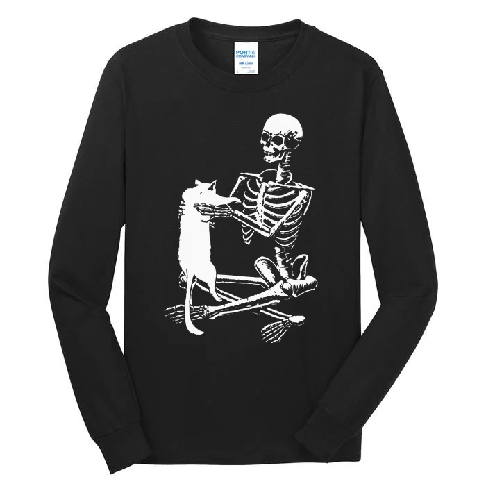 Skeleton Holding A Ca Lazy Halloween Costume Skull Tall Long Sleeve T-Shirt