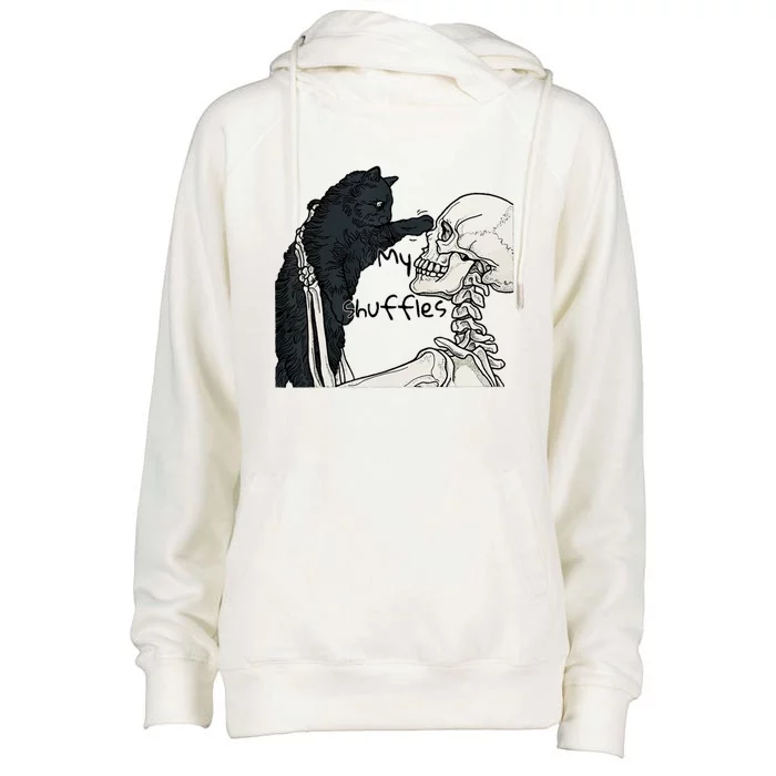 Skeleton Holding A Cat Lazy Halloween Costume Skull Womens Funnel Neck Pullover Hood