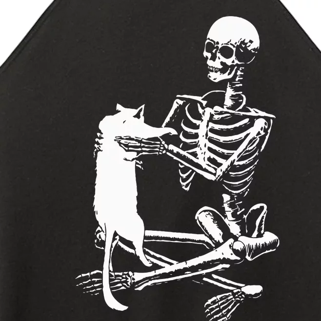 Skeleton Holding A Cat Lazy Halloween Costume Skull Women’s Perfect Tri Rocker Tank