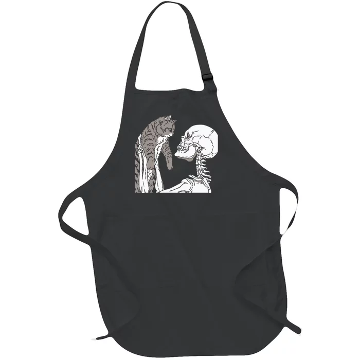 Skeleton Holding A Ca Lazy Halloween Costume Skull Full-Length Apron With Pocket