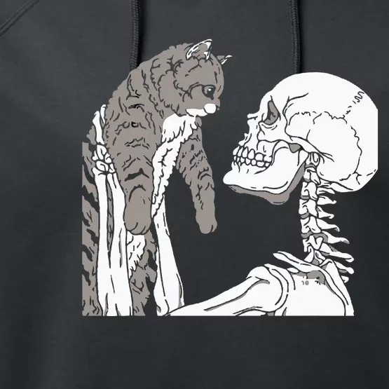 Skeleton Holding A Cat Lazy Halloween Costume Skull Performance Fleece Hoodie