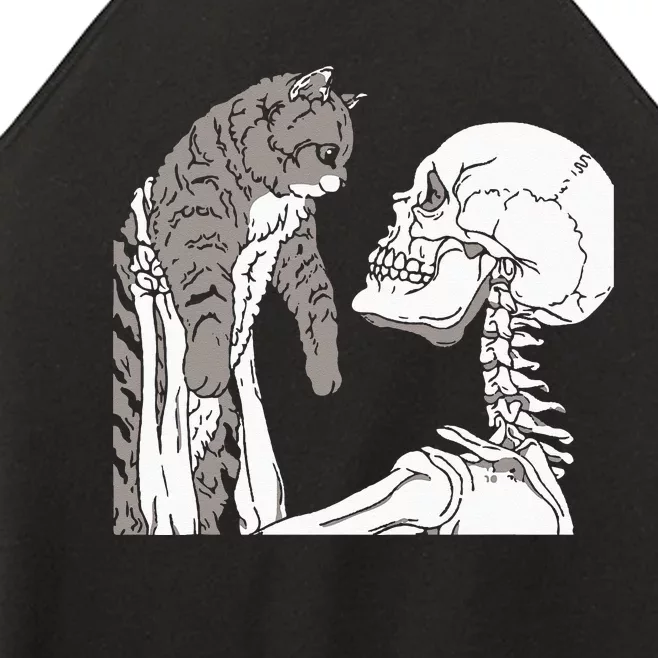 Skeleton Holding A Cat Lazy Halloween Costume Skull Women’s Perfect Tri Rocker Tank