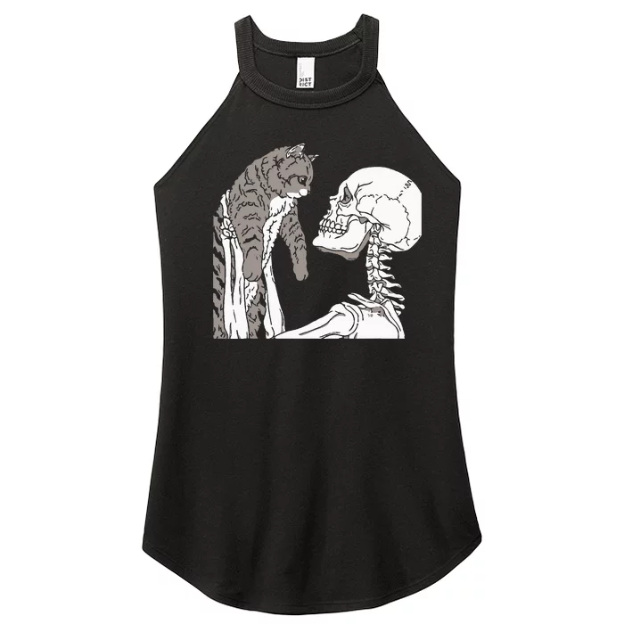 Skeleton Holding A Cat Lazy Halloween Costume Skull Women’s Perfect Tri Rocker Tank