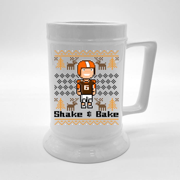 Shake & Bake Football Ugly Christmas Sweater Front & Back Beer Stein