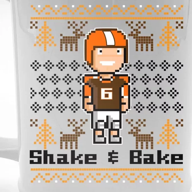 Shake & Bake Football Ugly Christmas Sweater Front & Back Beer Stein