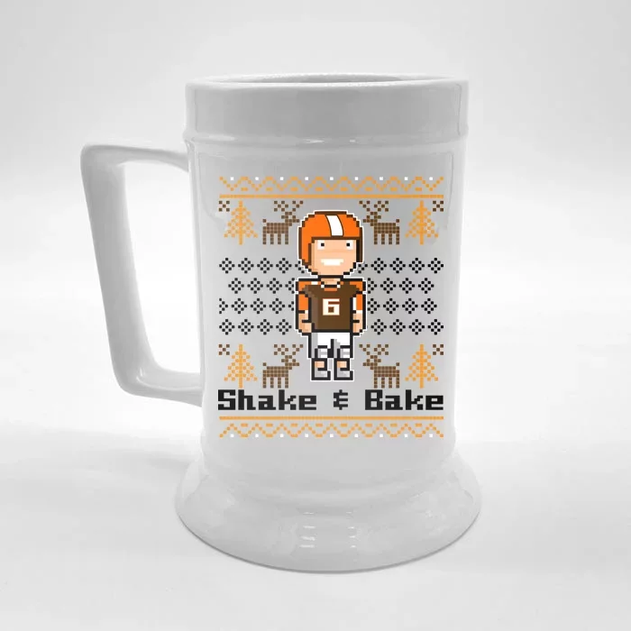 Shake & Bake Football Ugly Christmas Sweater Front & Back Beer Stein