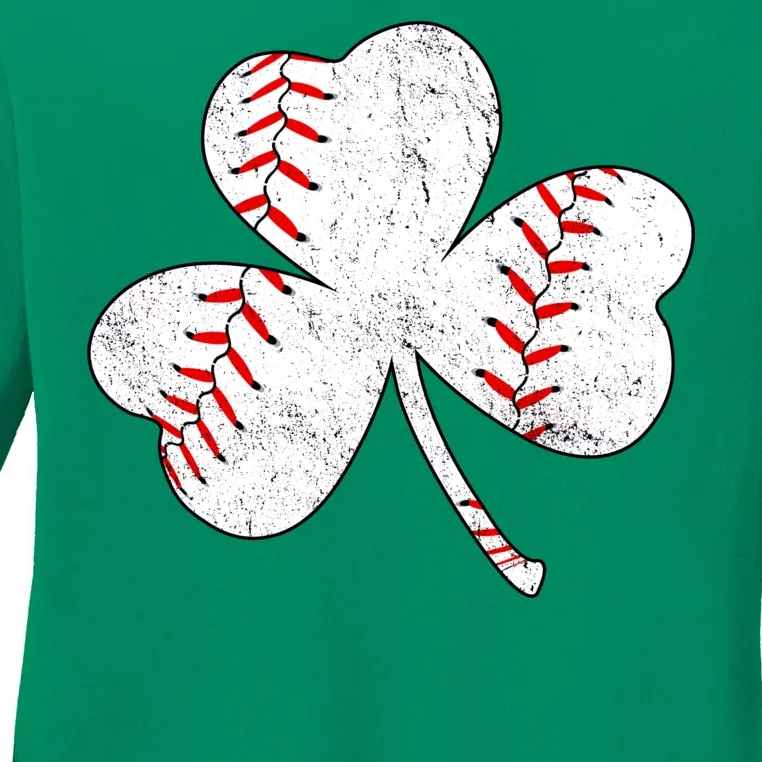 Shamrock Clover Leaf Baseball Ladies Long Sleeve Shirt