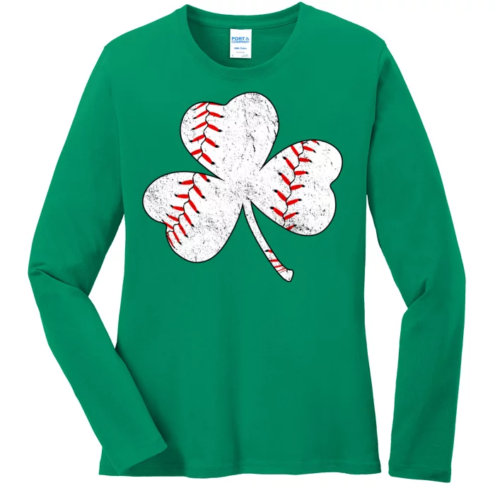 Shamrock Clover Leaf Baseball Ladies Long Sleeve Shirt