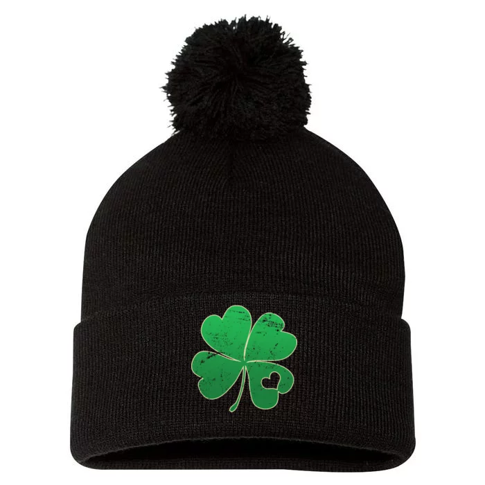 Shamrock Heart Pom Pom 12in Knit Beanie