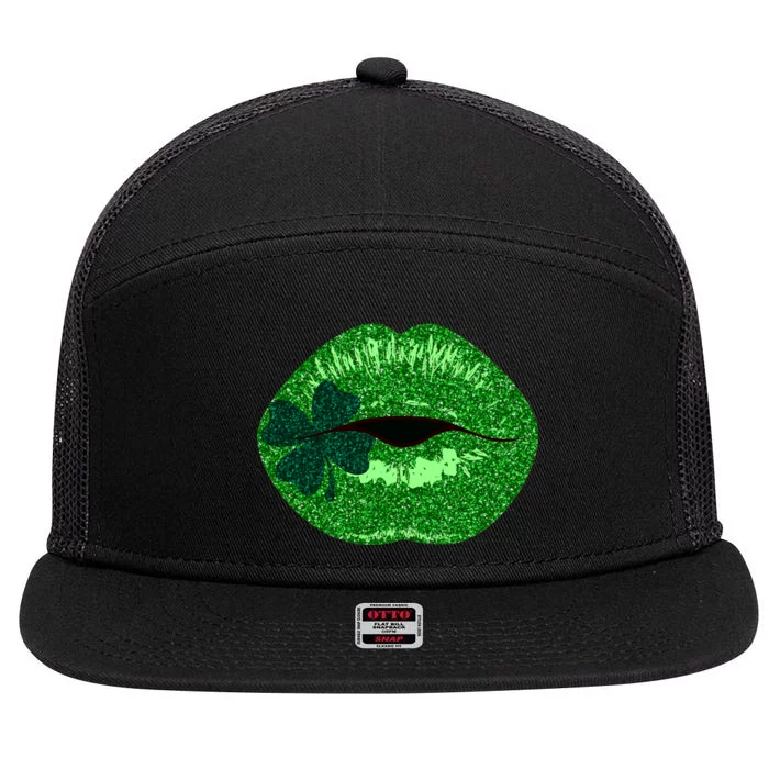 Shamrock Irish Clover Lips 7 Panel Mesh Trucker Snapback Hat