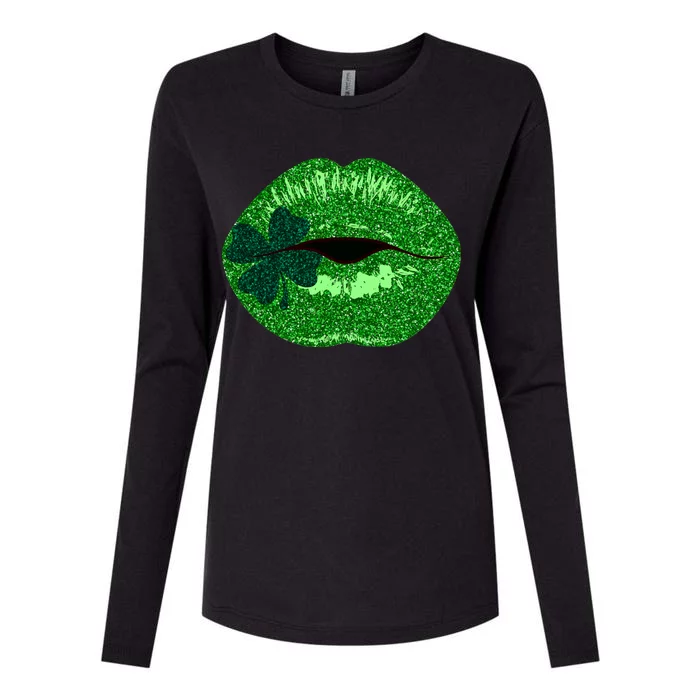 Shamrock Irish Clover Lips Womens Cotton Relaxed Long Sleeve T-Shirt