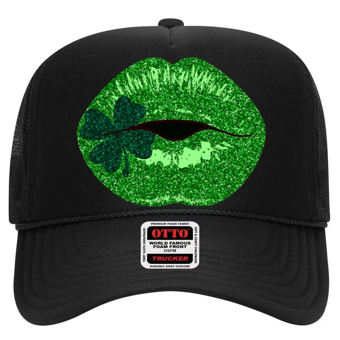 Shamrock Irish Clover Lips High Crown Mesh Trucker Hat