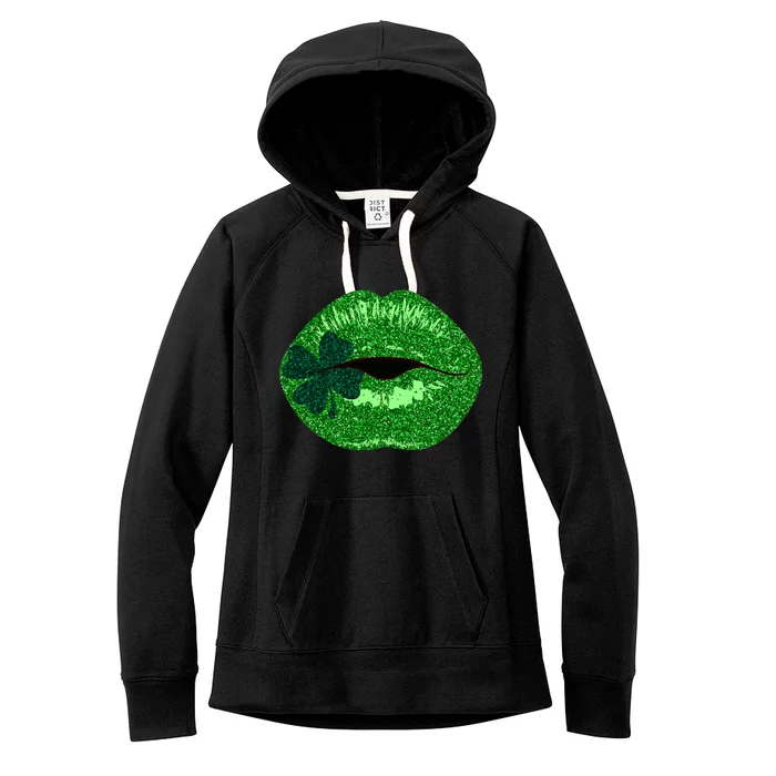 Shamrock Irish Clover Lips Women's Fleece Hoodie