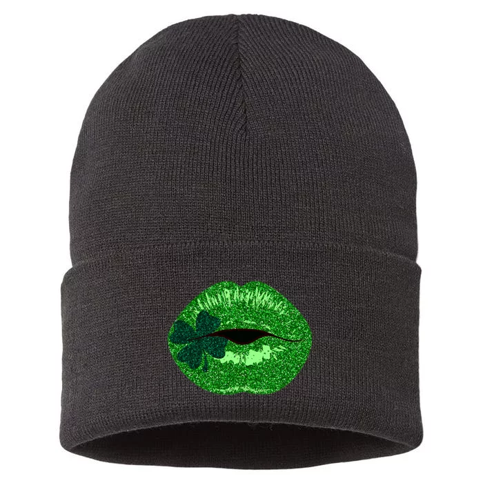 Shamrock Irish Clover Lips Sustainable Knit Beanie