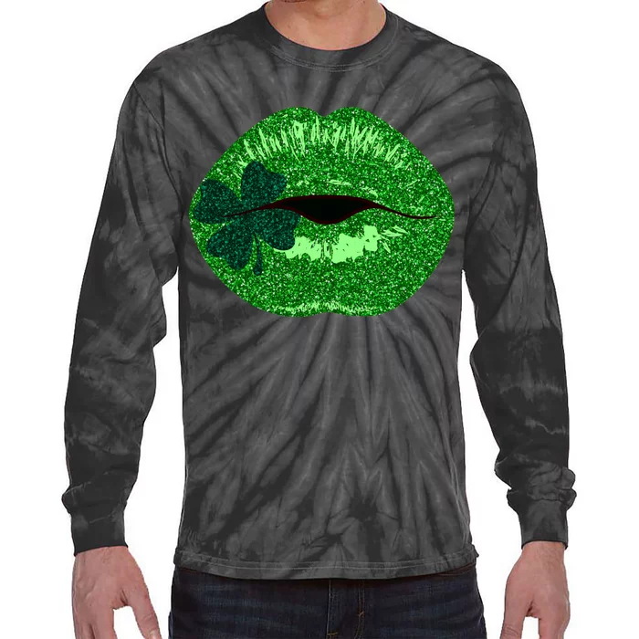 Shamrock Irish Clover Lips Tie-Dye Long Sleeve Shirt