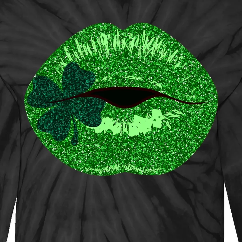 Shamrock Irish Clover Lips Tie-Dye Long Sleeve Shirt