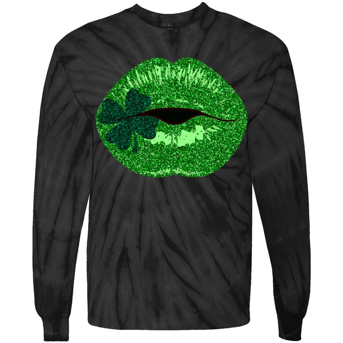 Shamrock Irish Clover Lips Tie-Dye Long Sleeve Shirt