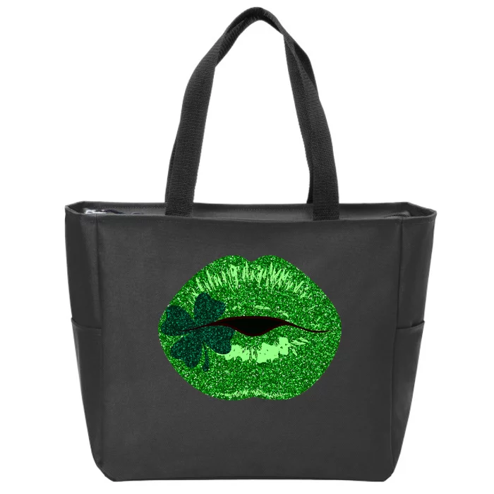 Shamrock Irish Clover Lips Zip Tote Bag