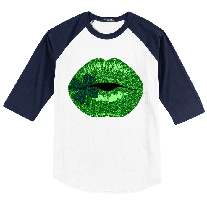 Shamrock Irish Clover Lips Baseball Sleeve Shirt