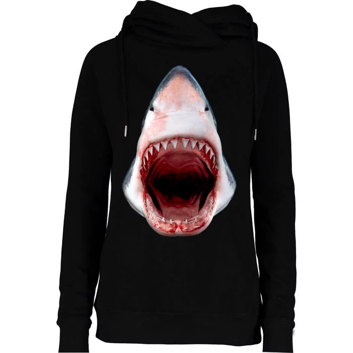 Shark Bite Close Up 3D Womens Funnel Neck Pullover Hood