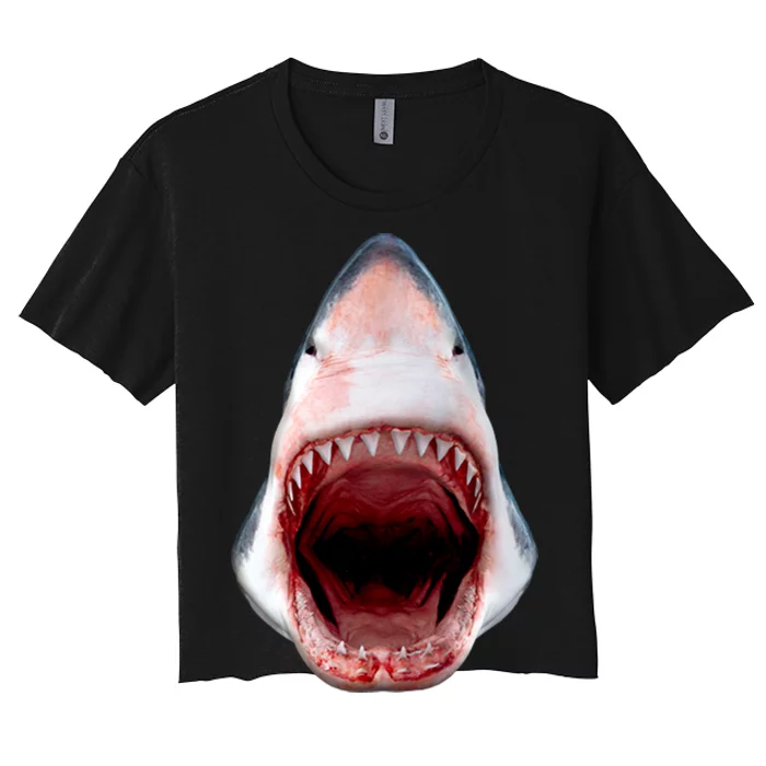 Shark Bite Close Up 3D Women's Crop Top Tee